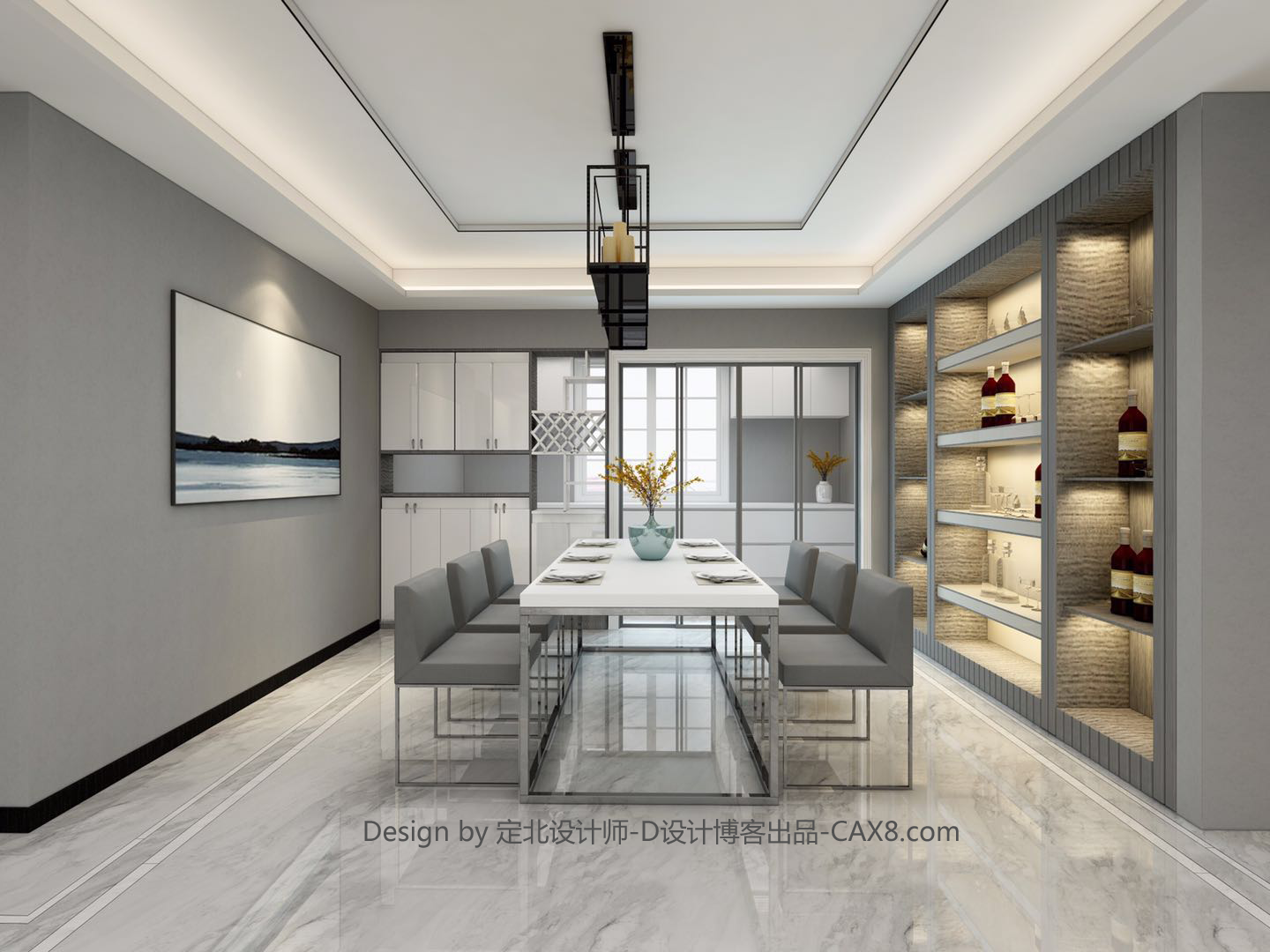 黑白灰简约工业风客厅与餐厅